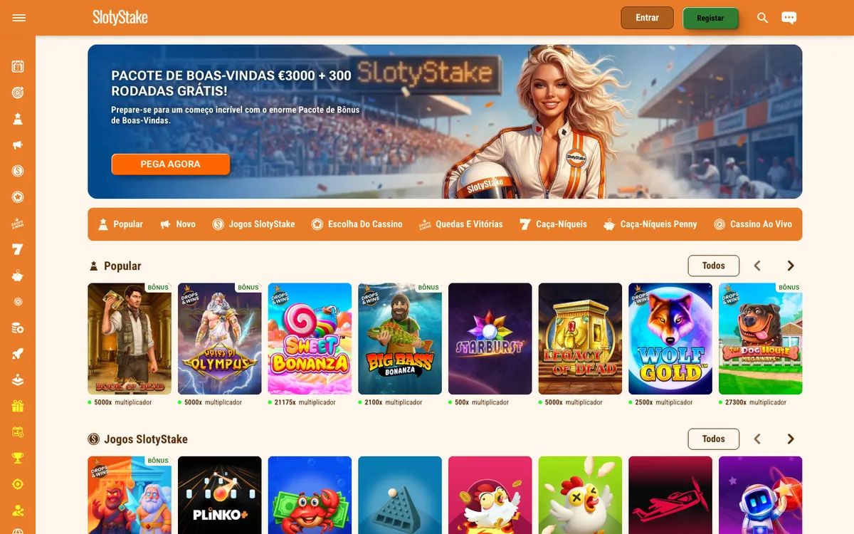 SlotyStake Casino — Home page, captured from Portugal