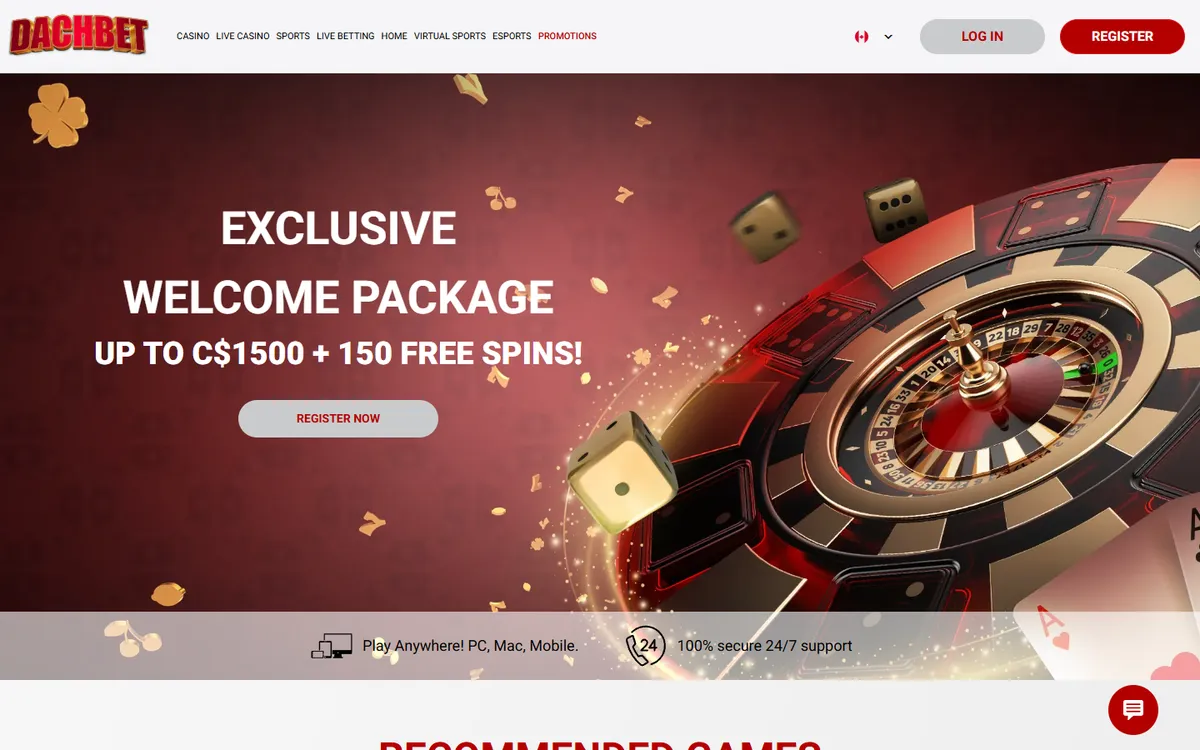 Dachbet Casino — Home page, captured from Canada