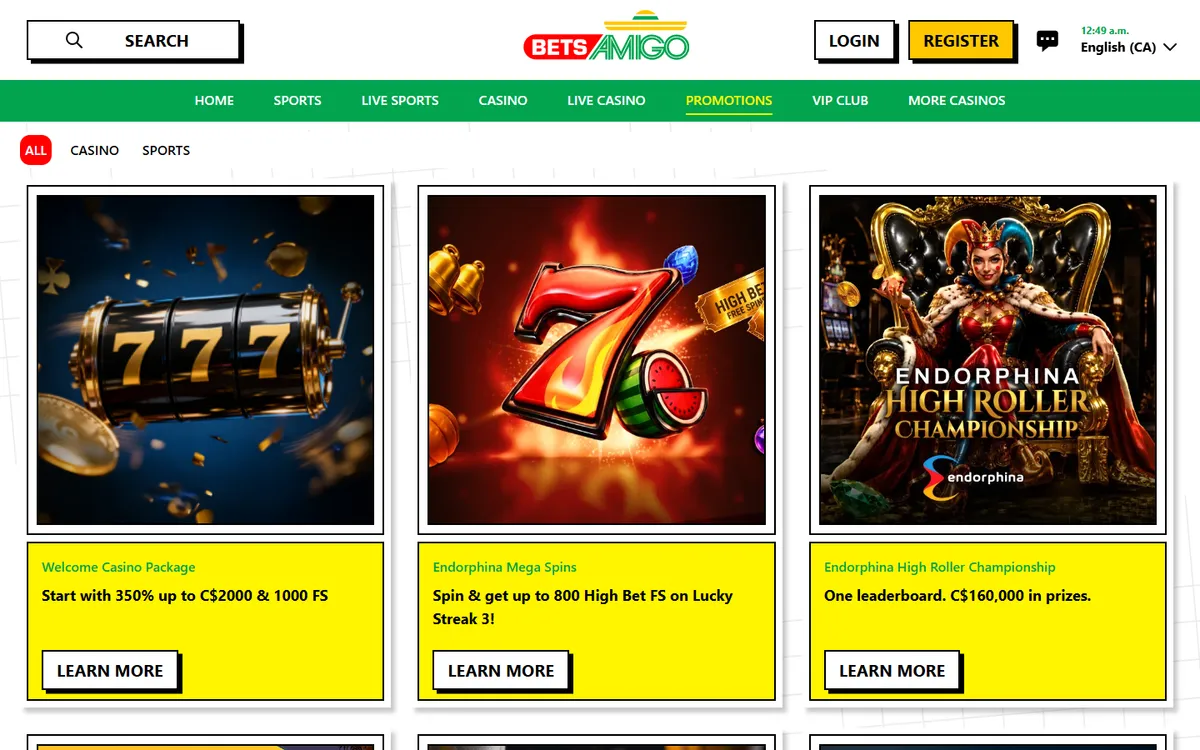 Betsamigo Casino — «Акции», снято из страны Канада