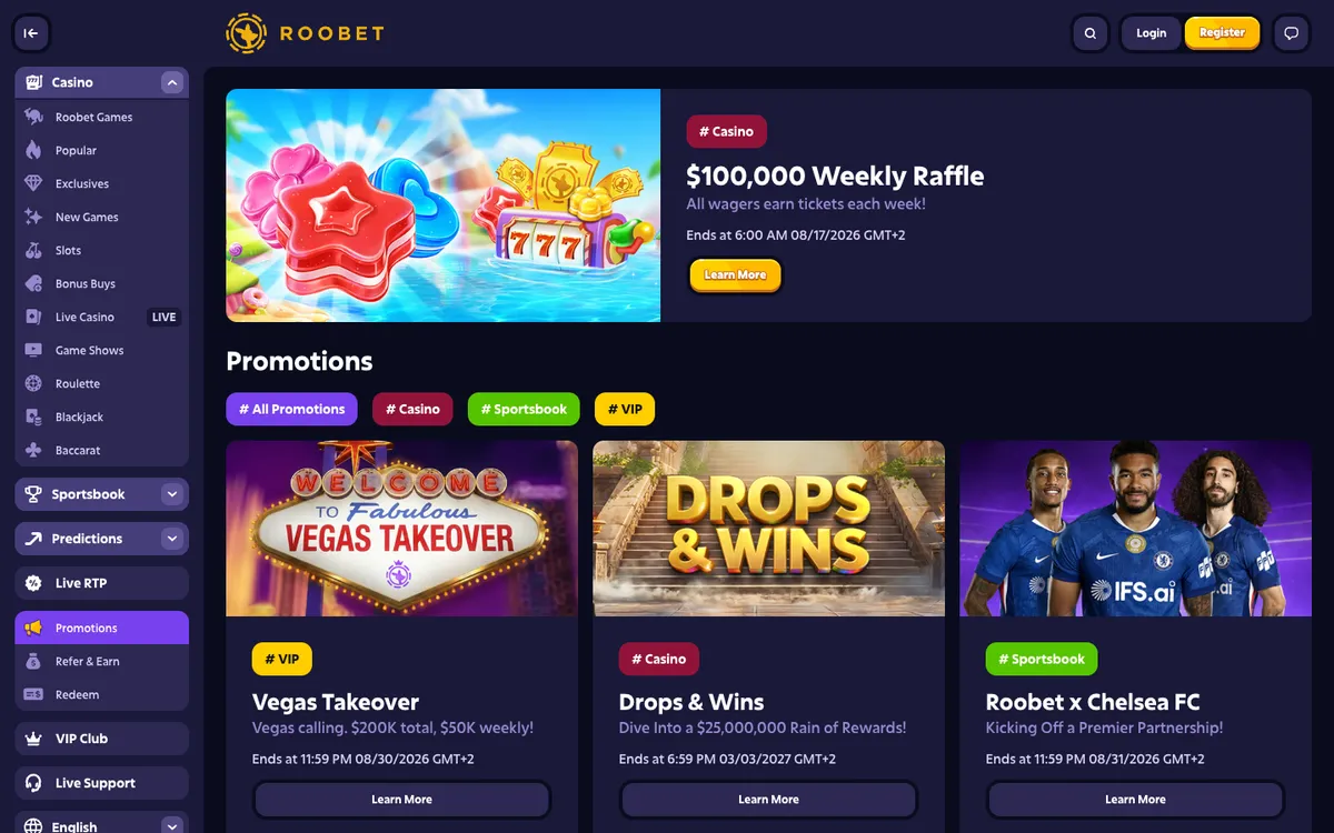 Roobet Casino — Promotions, captured from United Arab Emirates