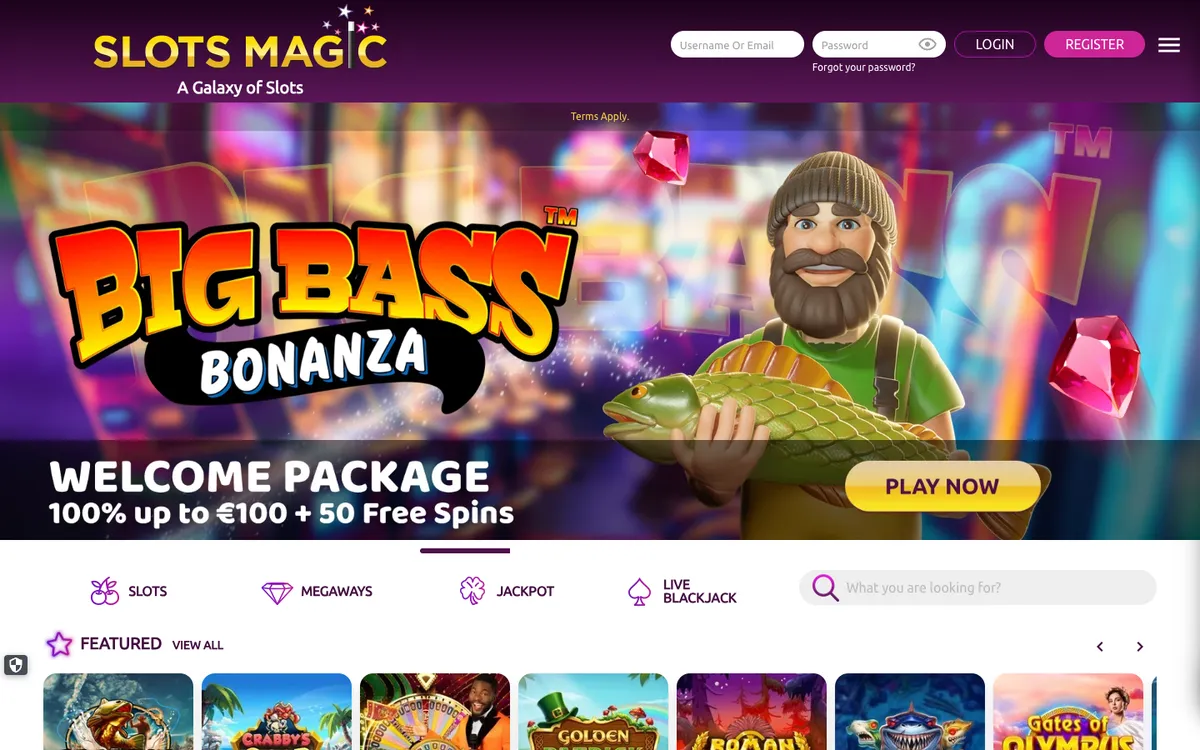 Slots Magic Casino — Home page, captured from Finland