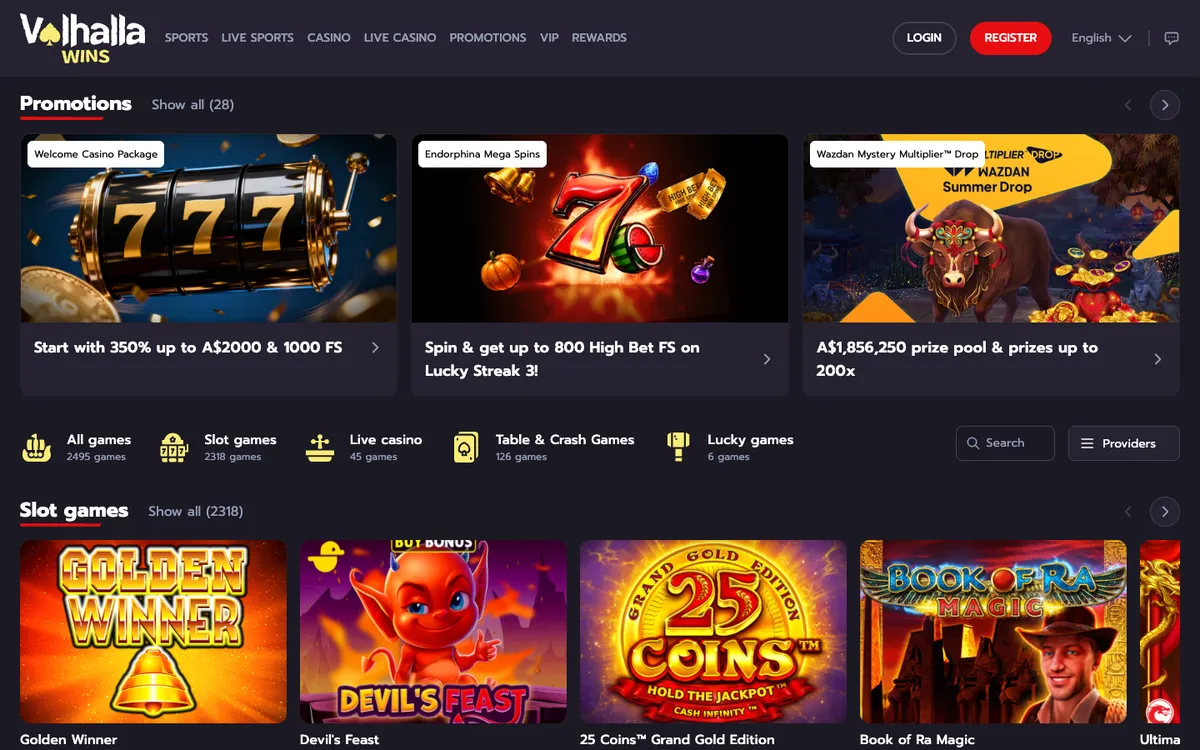 Valhalla Wins Casino — «Главная», снято из страны Австралия