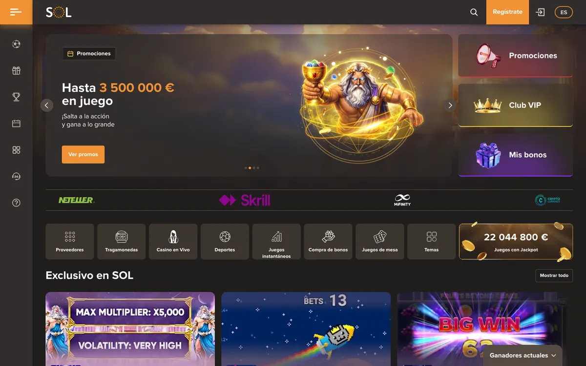 Sol Casino — «Главная», снято из страны Испания