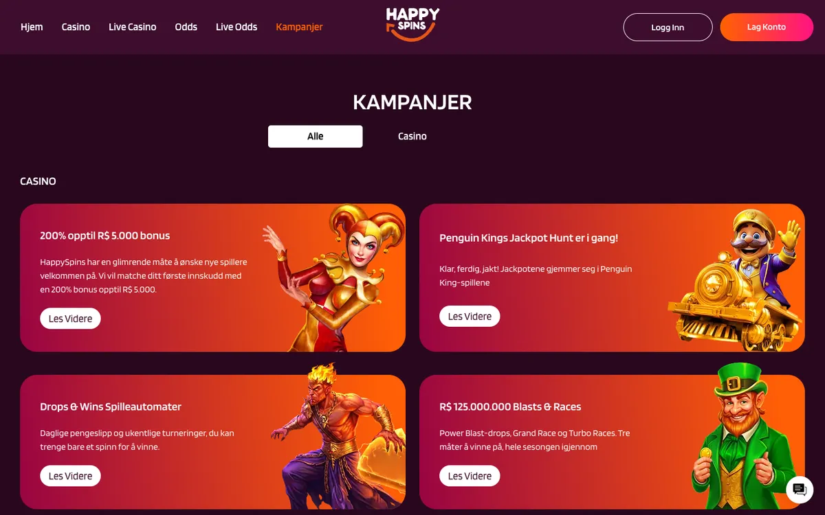 HappySpins Casino — Promotions, captured from Norway