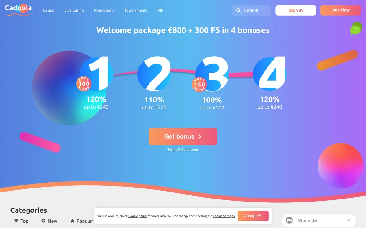Cadoola Casino — Home page, captured from Nigeria