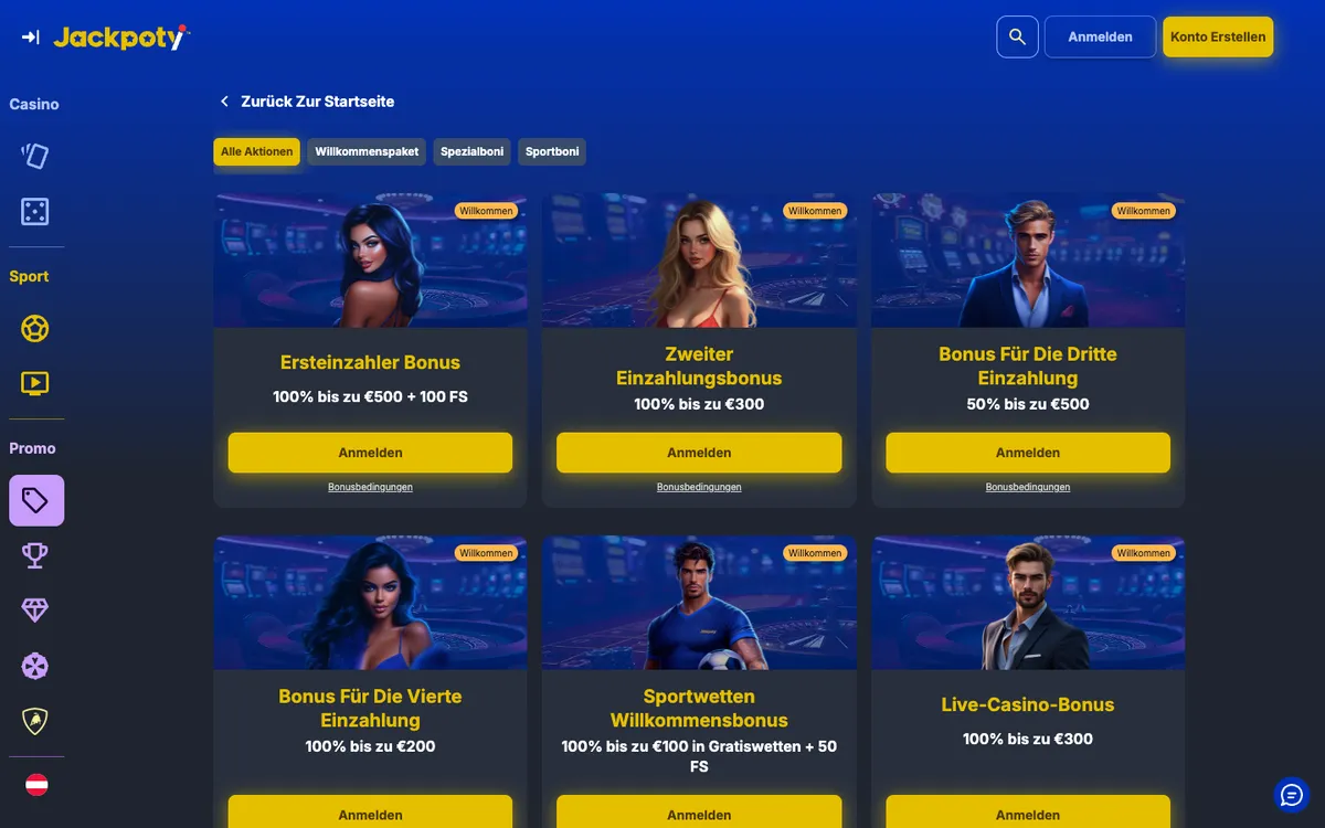 Jackpoty Casino — «Акции», снято из страны Австрия