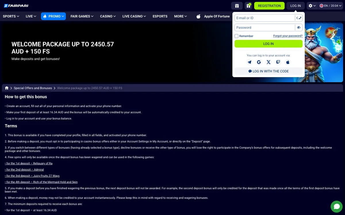 FairPari Casino — Sign-up, captured from Australia