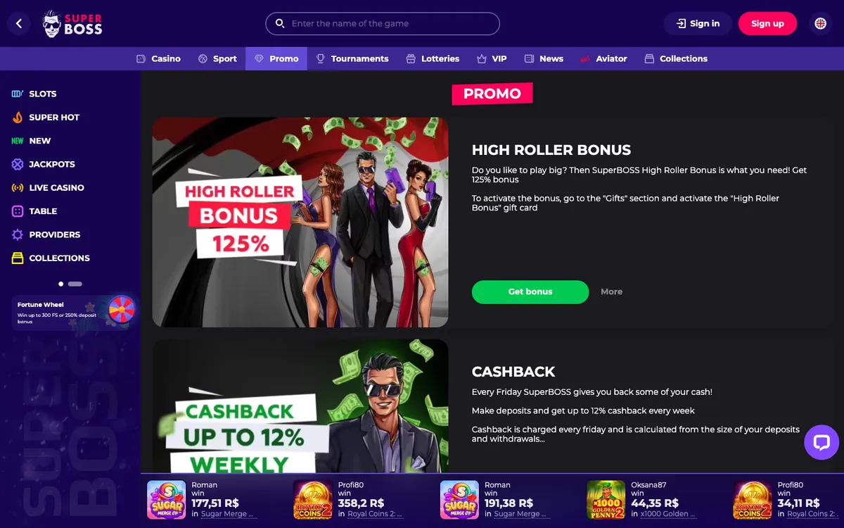 SuperBoss Casino — Promotions, captured from Finland