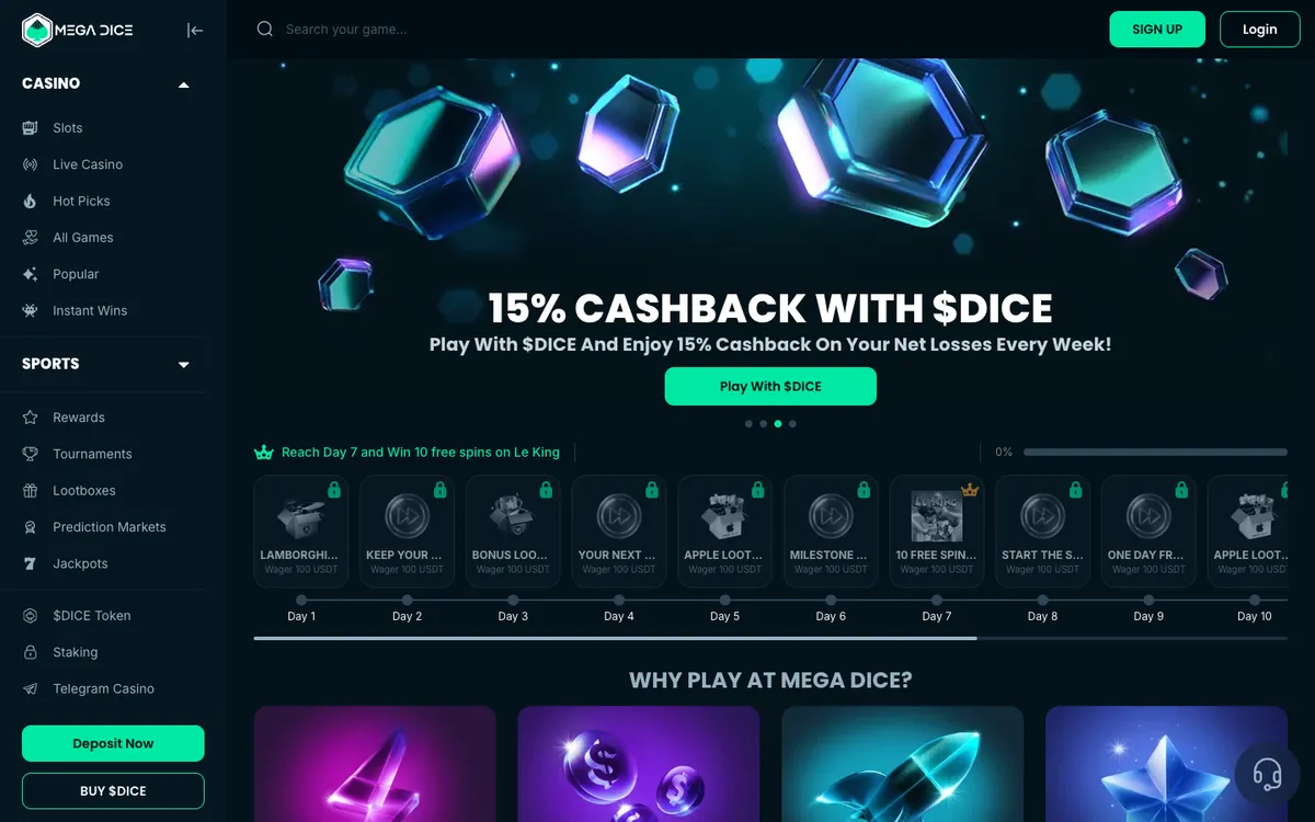 Mega Dice Casino — «Главная», снято из страны Финляндия