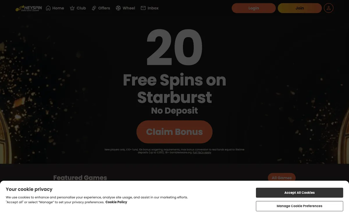 HeySpin Casino — «Главная», снято из страны Бразилия