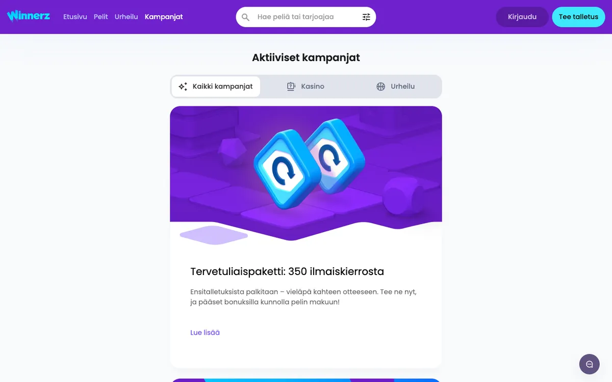 Winnerz Casino — Promotions, captured from Finland