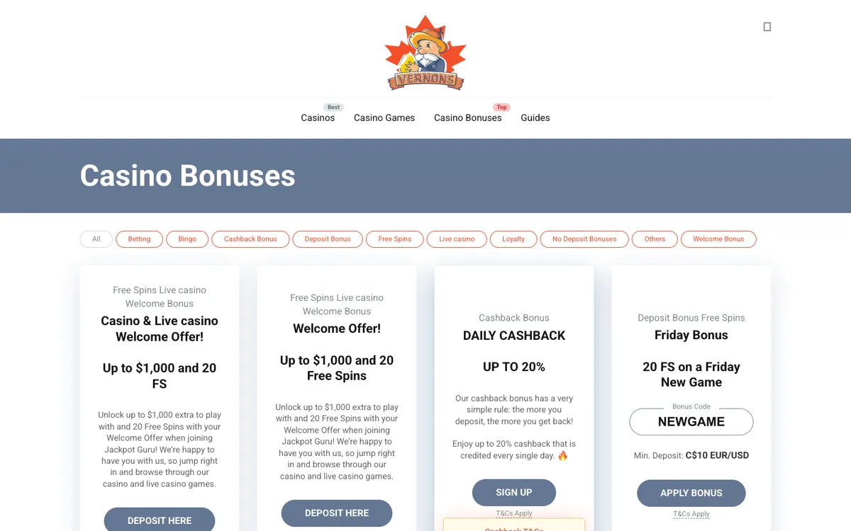 Vernons Casino — Promotions, captured from United Kingdom