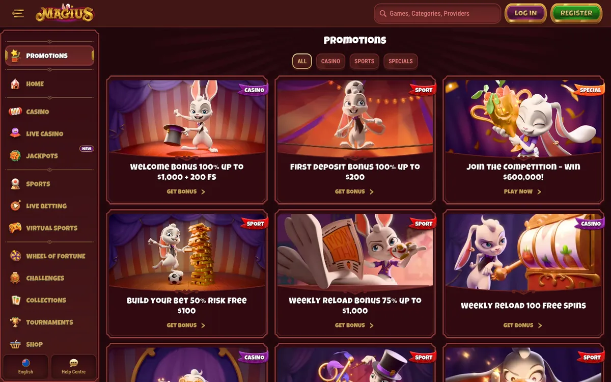 Magius Casino — Promotions, captured from New Zealand