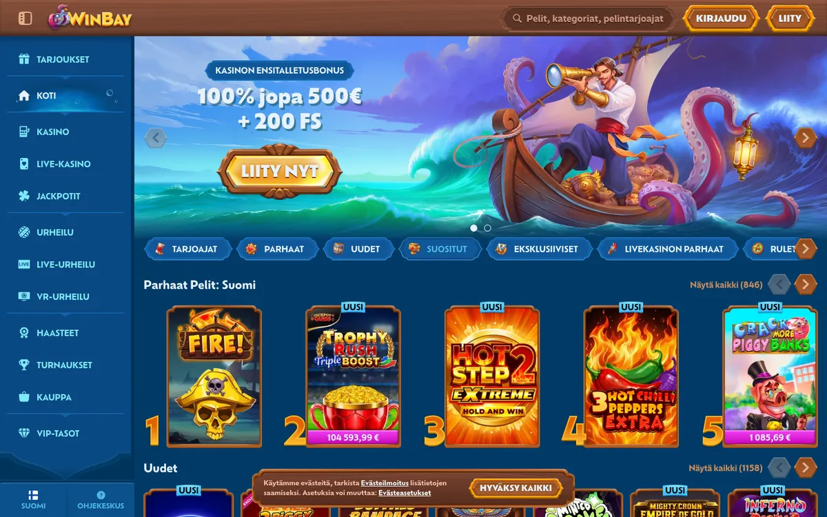 Winbay Casino — Home page, captured from Finland