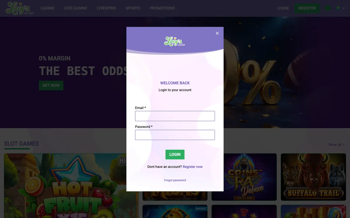 Lucy's Casino — Sign-up, captured from Austria