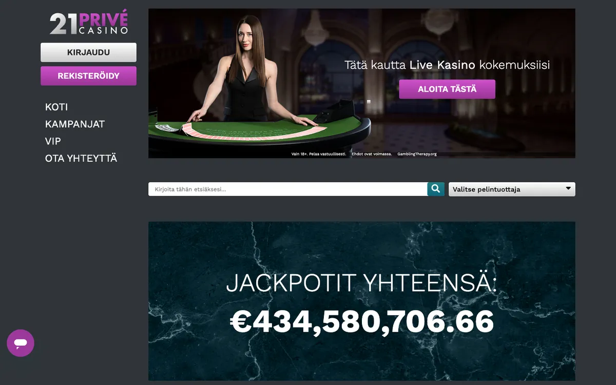 21 Prive Casino — «Главная», снято из страны Финляндия