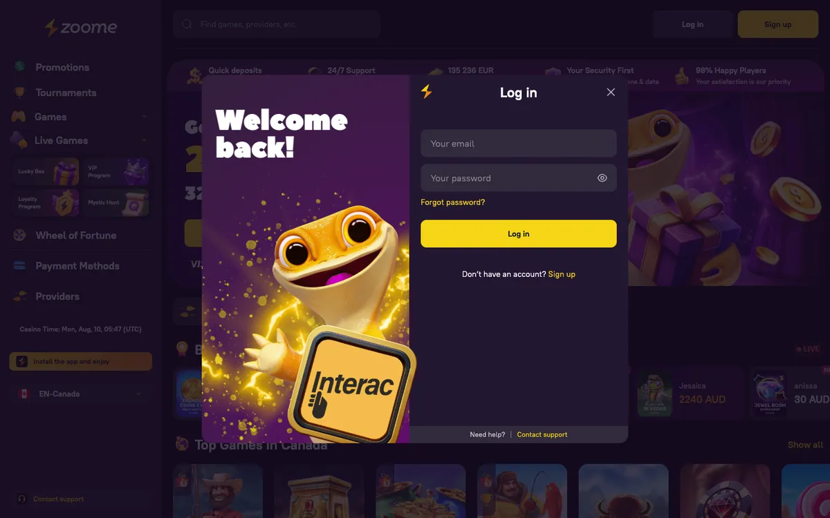Zoome Casino — Sign-up, captured from Austria