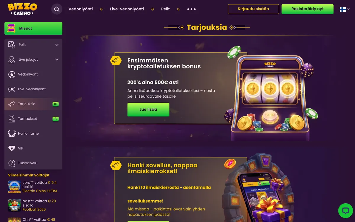 Bizzo Casino — Promotions, captured from Finland