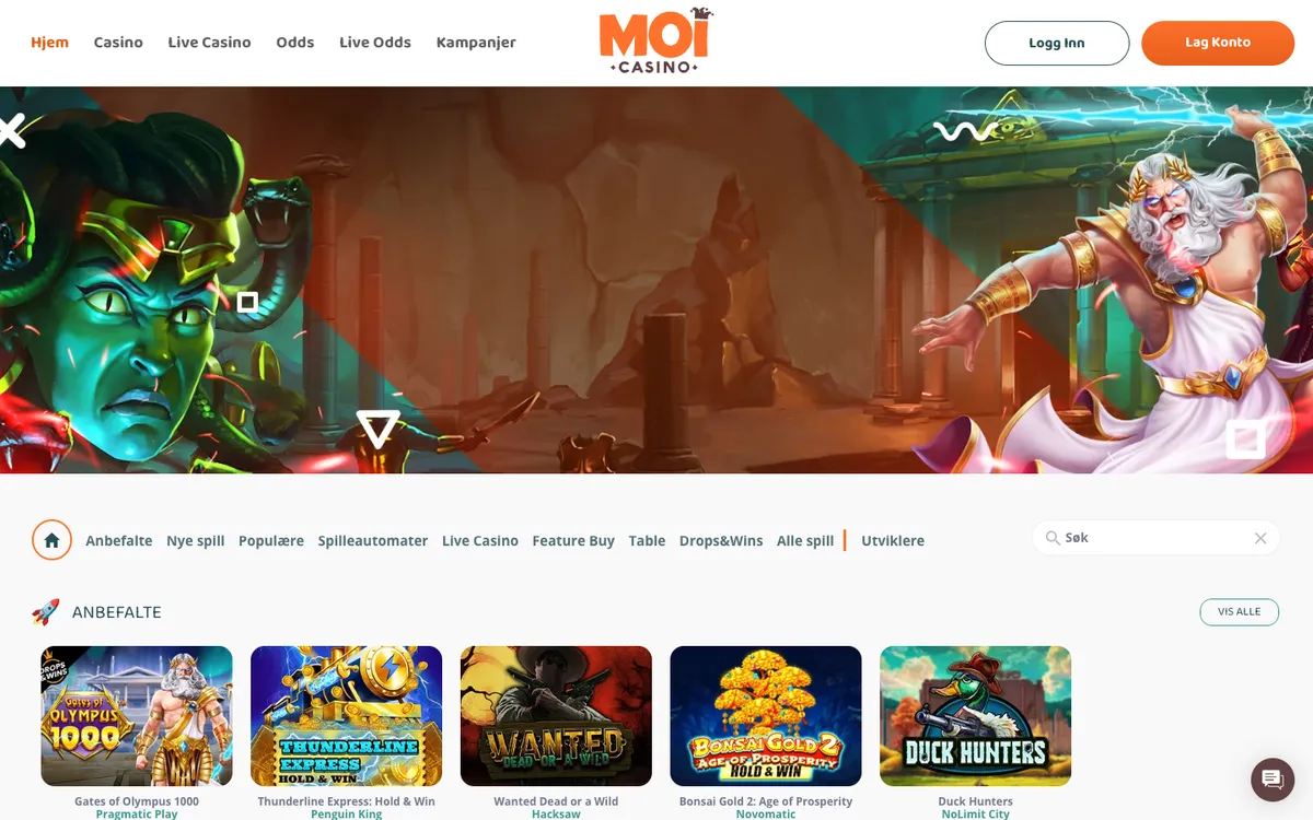 MoiCasino — Home page, captured from Norway