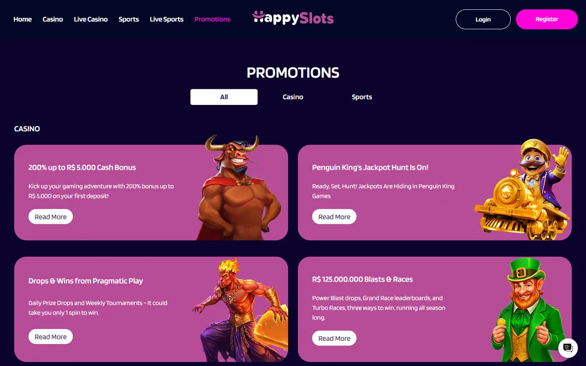 HappySlots Casino — Promotions, captured from Canada
