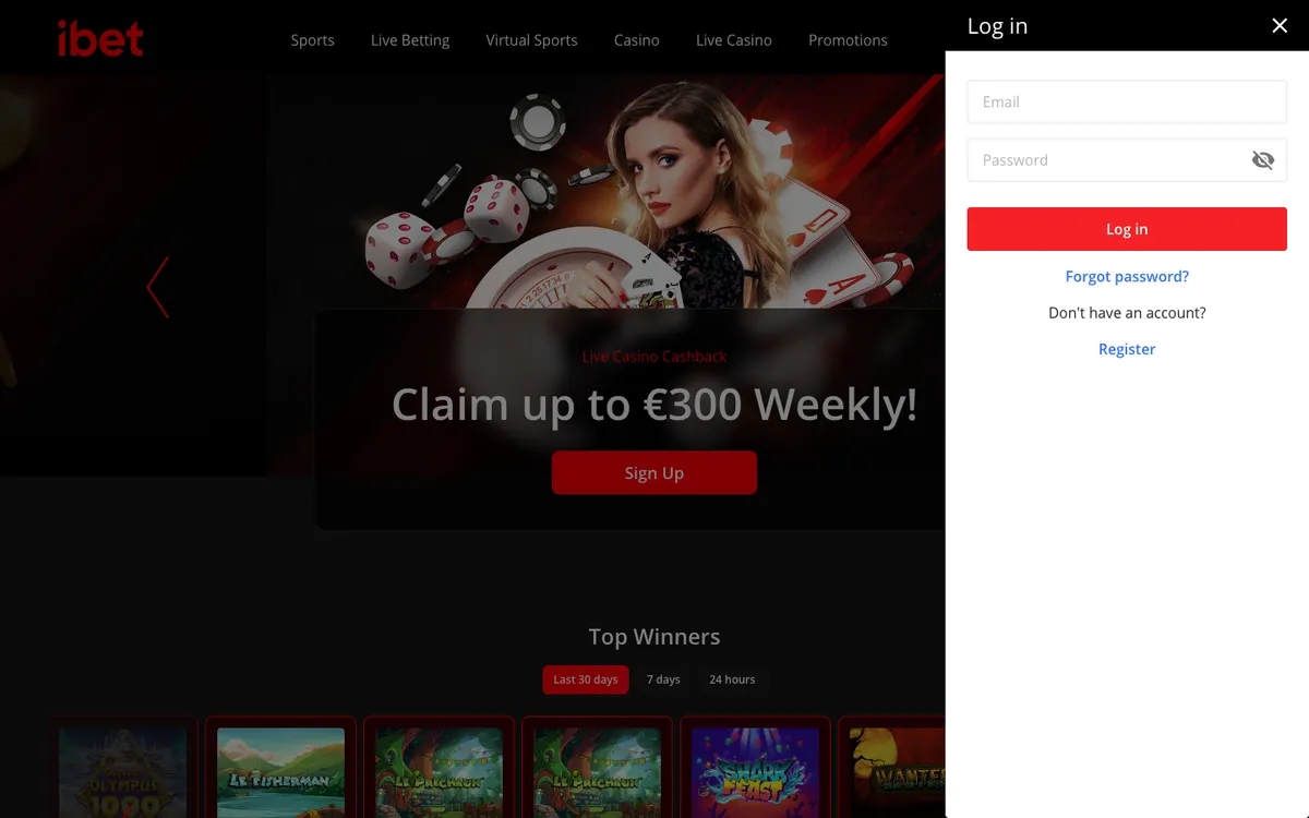 iBet Casino — «Регистрация», снято из страны Португалия