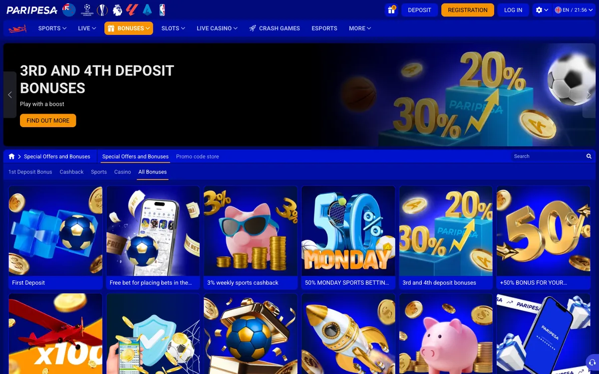 Paripesa Casino — «Акции», снято из страны Новая Зеландия