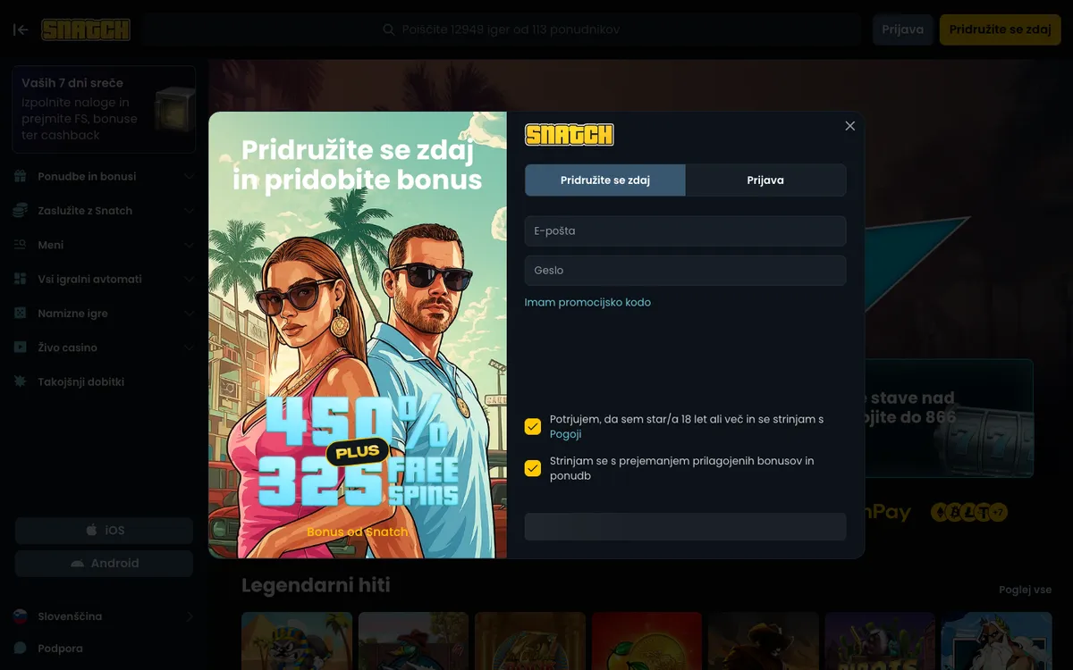 Snatch Casino — «Главная», снято из страны Словения