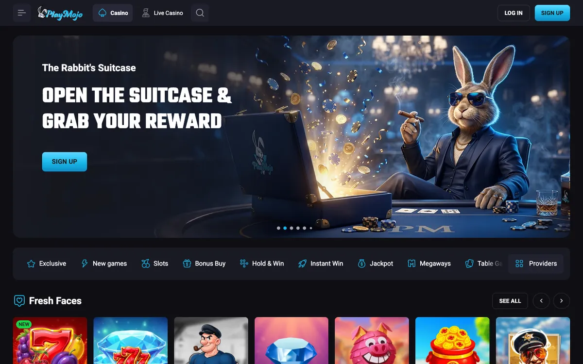 PlayMojo Casino — «Главная», снято из страны Южно-Африканская Республика