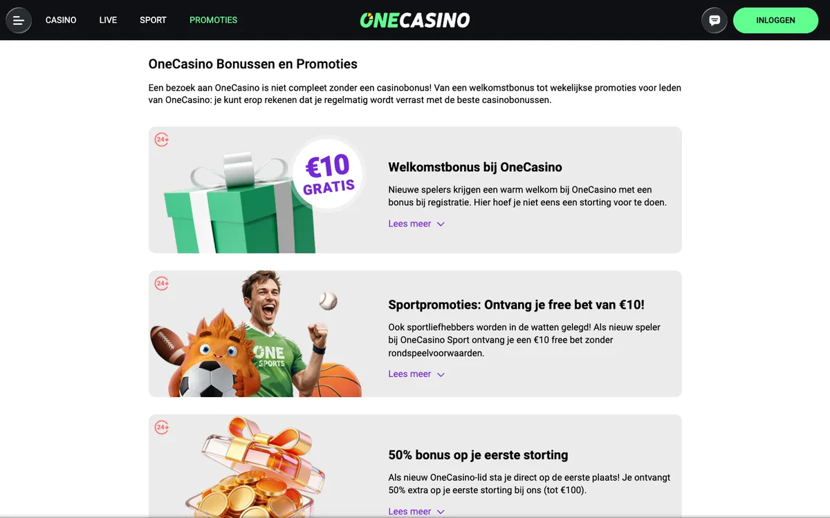 One Casino — Promotions, captured from Netherlands