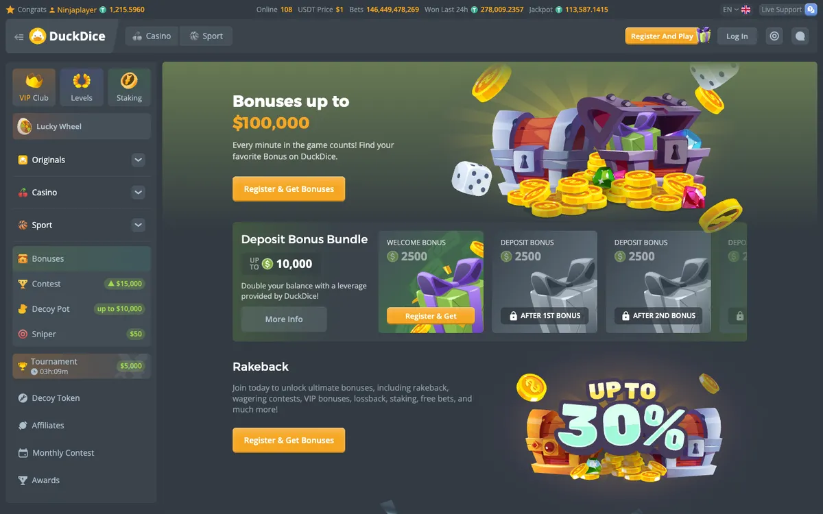 DuckDice Casino — Promotions, captured from Nigeria
