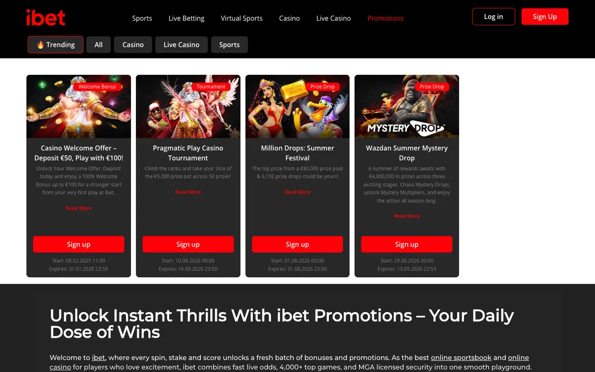 iBet Casino — «Акции», снято из страны Испания