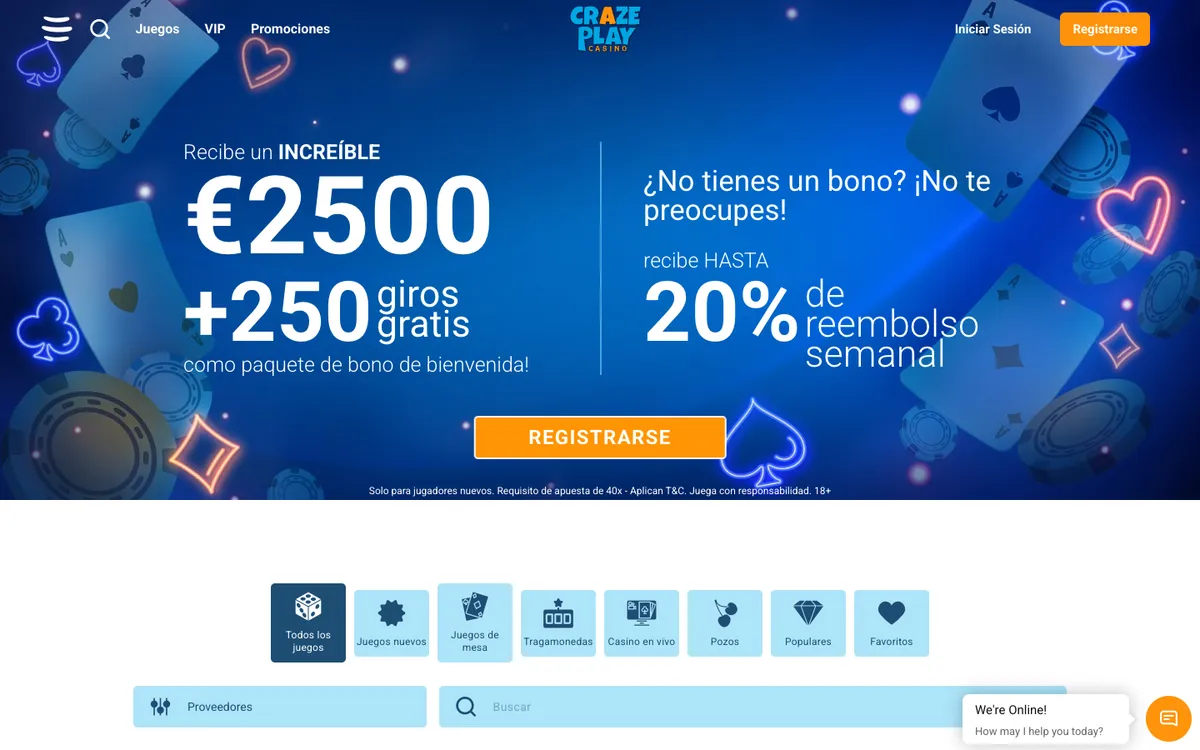 CrazePlay Casino — «Главная», снято из страны Мексика