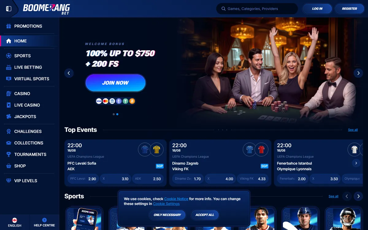 Boomerang-bet Casino — Home page, captured from Canada