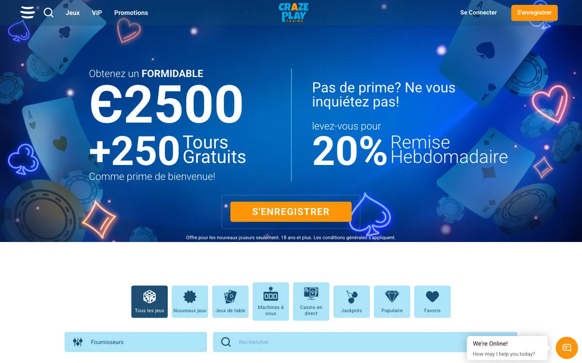 CrazePlay Casino — Home page, captured from France