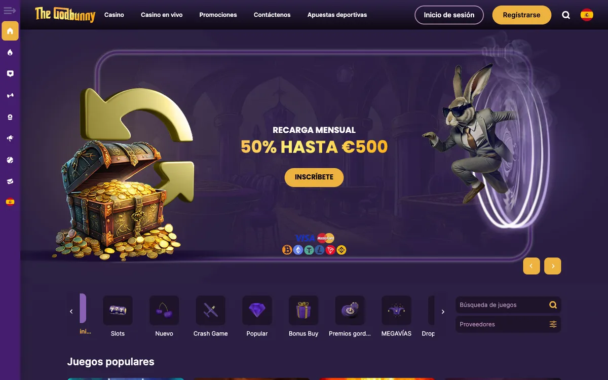 Godbunny Casino — Home page, captured from Mexico