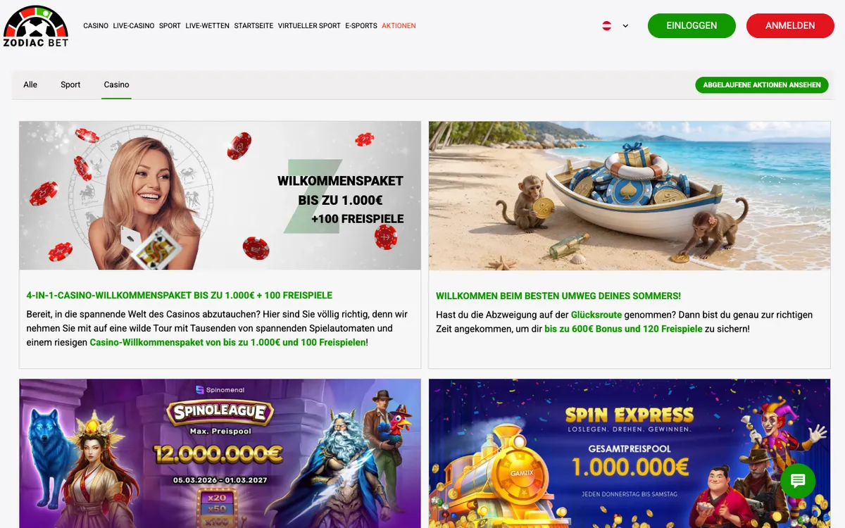 ZodiacBet Casino — Promotions, captured from Germany