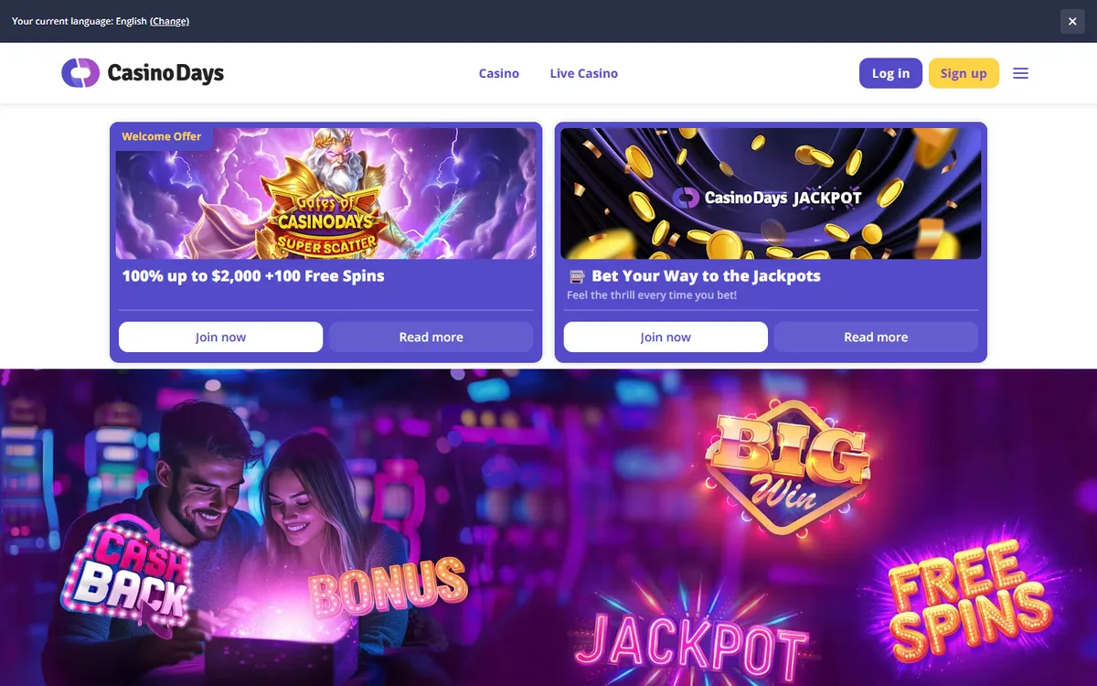 Casino Days — Promotions, captured from Canada