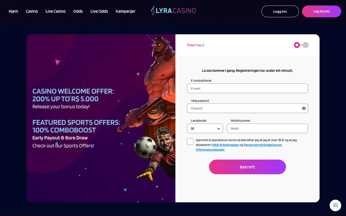 LyraCasino — Sign-up, captured from Norway