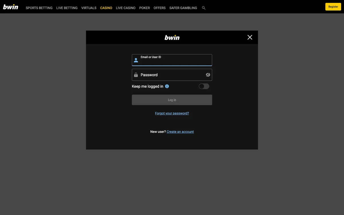 bwin Casino — Sign-up, captured from United Kingdom