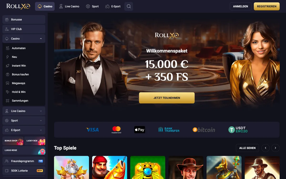 RollXO Casino — Home page, captured from Germany