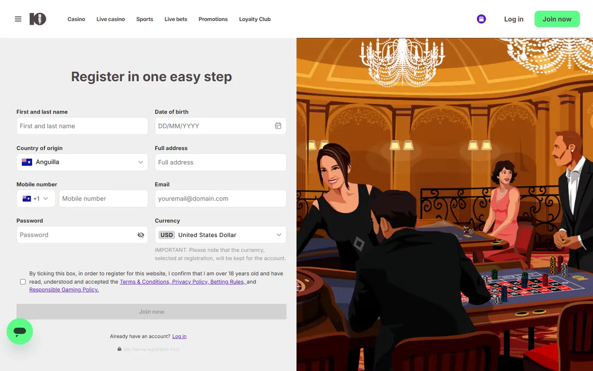 10bet Casino — Sign-up, captured from Canada