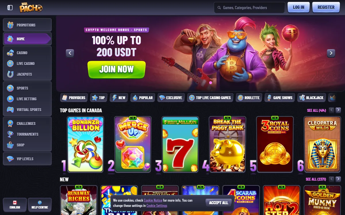 MrPacho Casino — Home page, captured from Canada