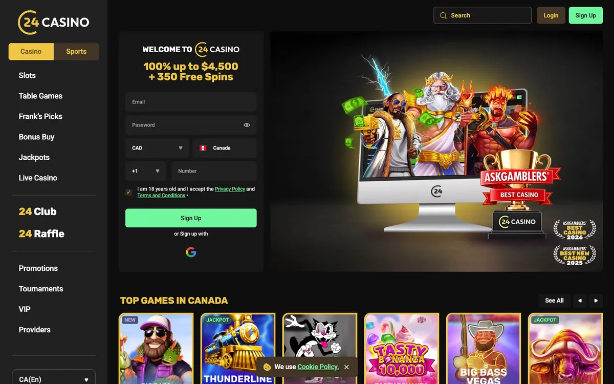 24Casino — Home page, captured from Canada