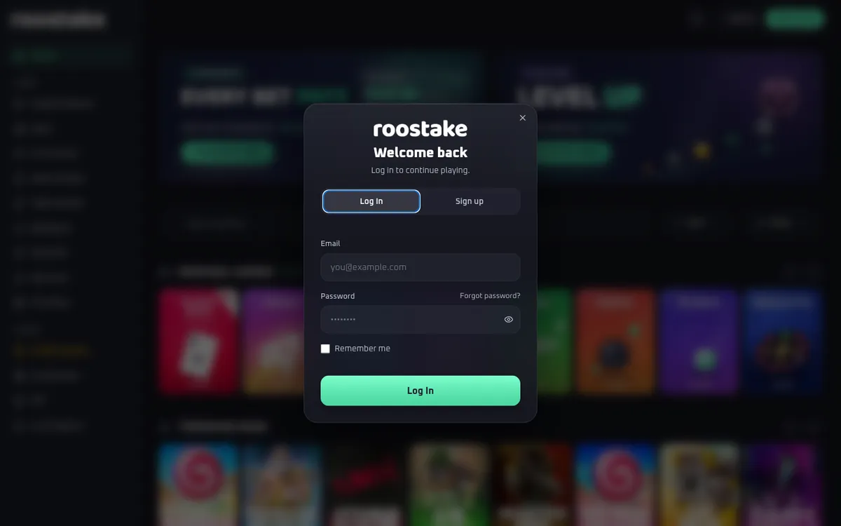 RooStake Casino — Sign-up, captured from Switzerland