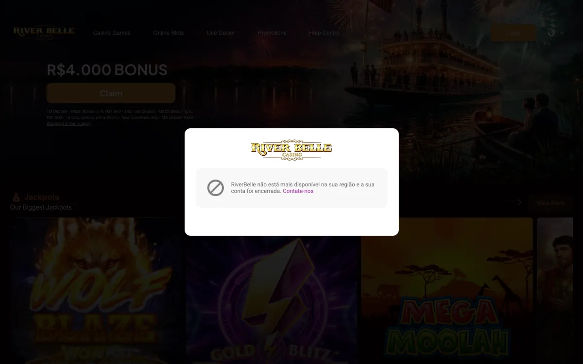 River Belle Casino — Home page, captured from Croatia