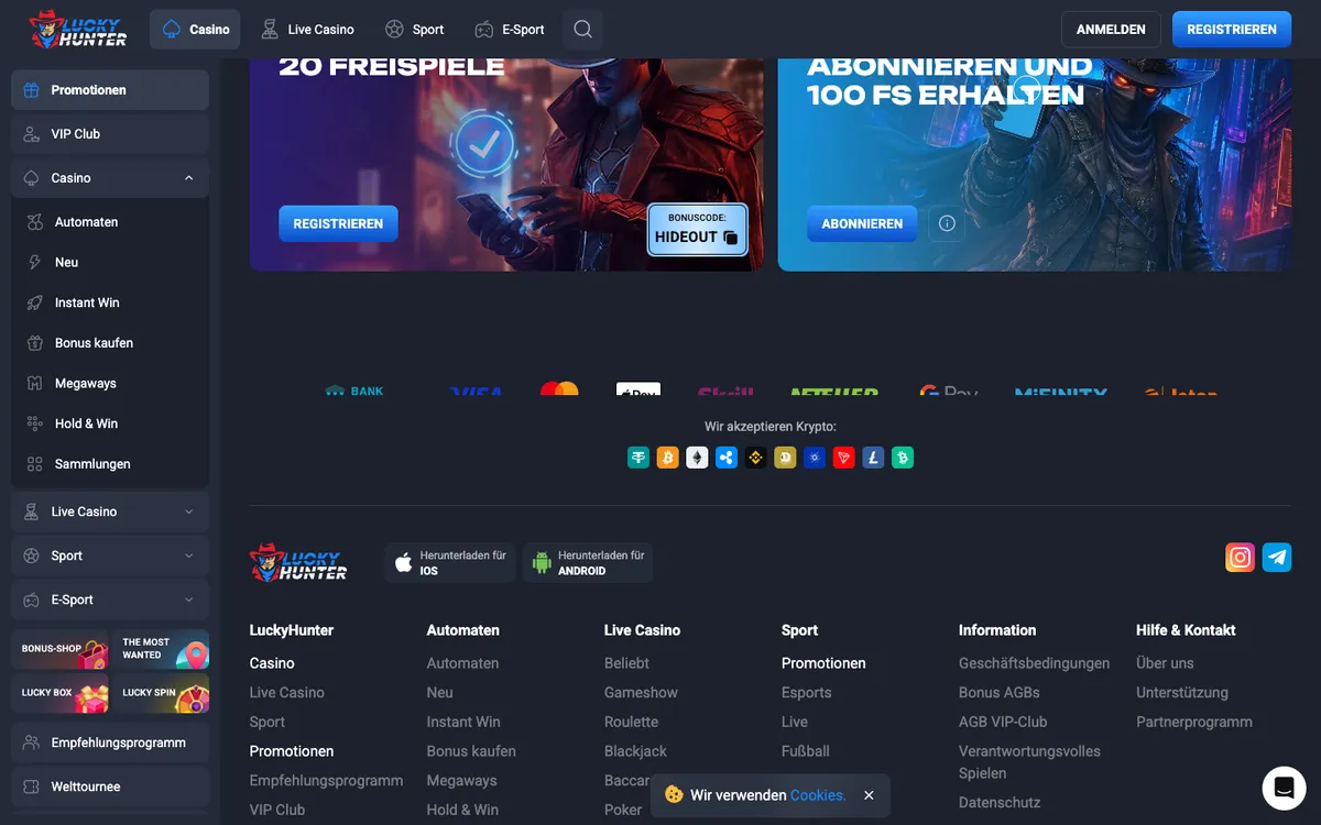 Lucky Hunter Casino — Promotions, captured from Austria