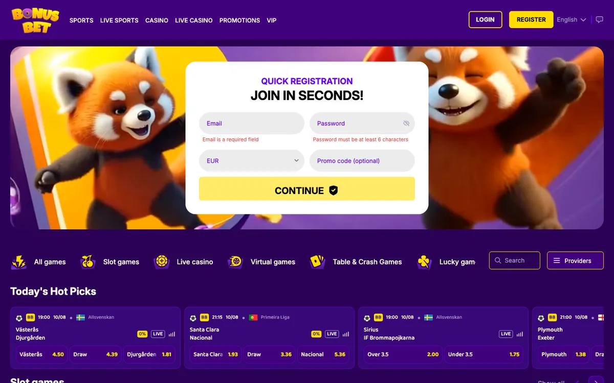 BonusBet Casino — Home page, captured from Brazil