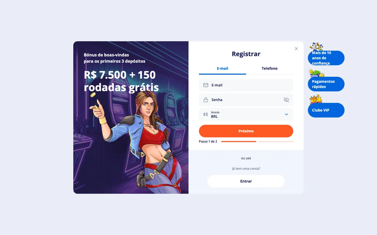 V.Vegas Casino — Sign-up, captured from Brazil