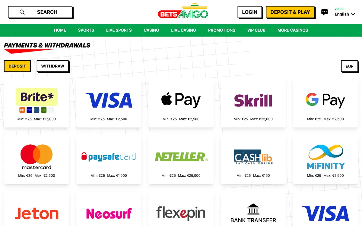 Betsamigo Casino — «Платежи», снято из страны Финляндия