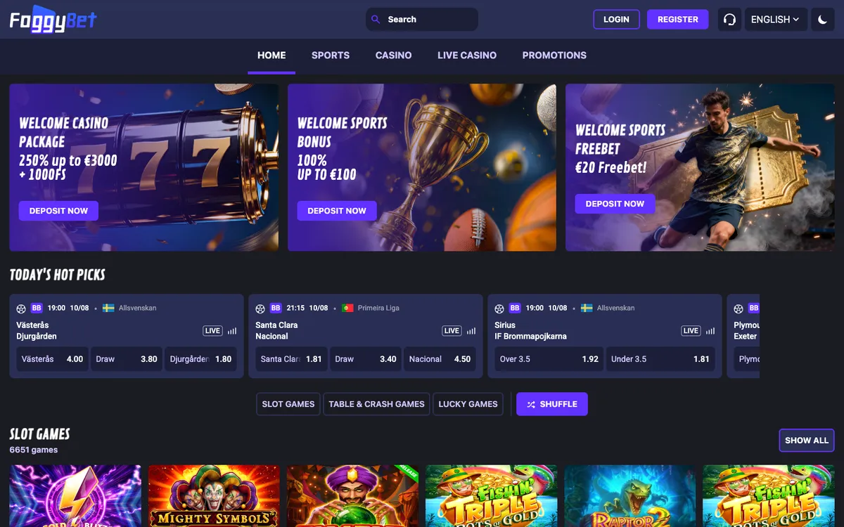 FoggyBet Casino — Home page, captured from Austria
